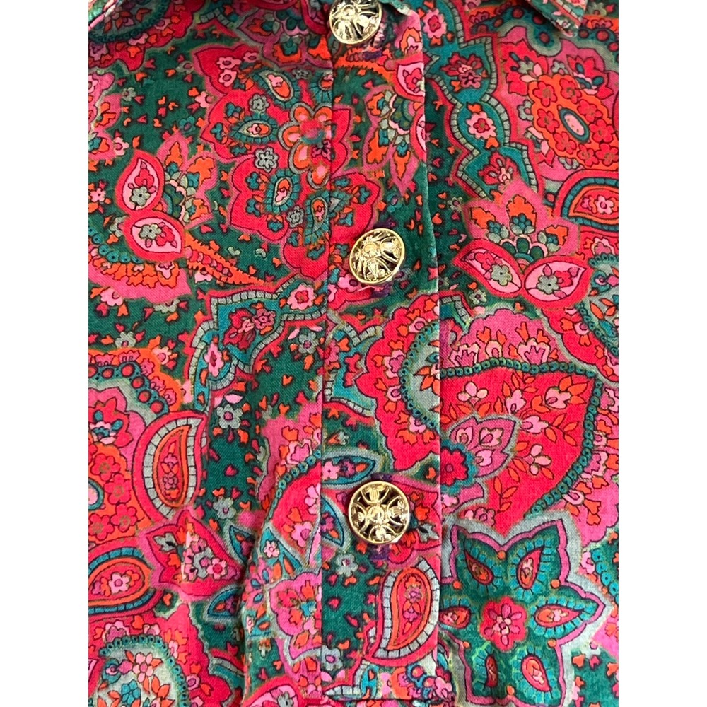 Retro Paisley Art to Wear 70s Style Print Blouse Large - Picture 7 of 7